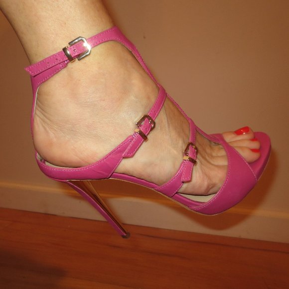 LAST CHANCE MARCIANO Pink T Strap High Heel Sandals - Picture 7 of 9